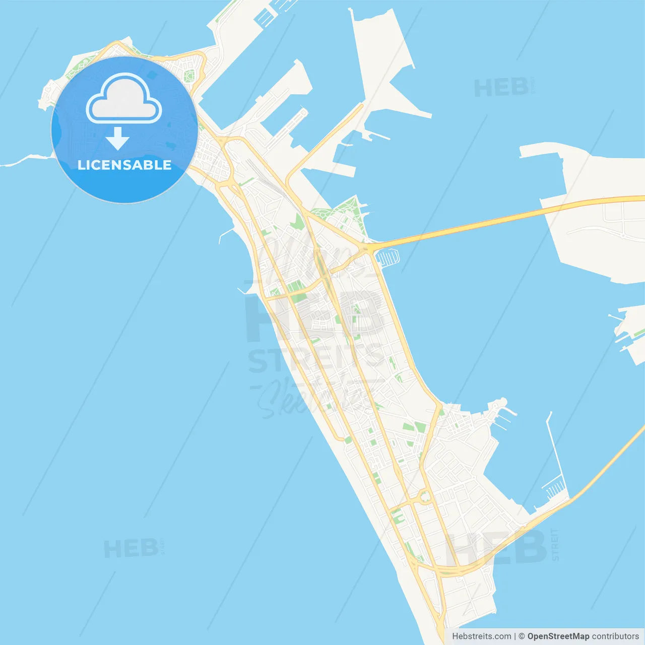 Cadiz, Spain Vector Map - Classic Colors