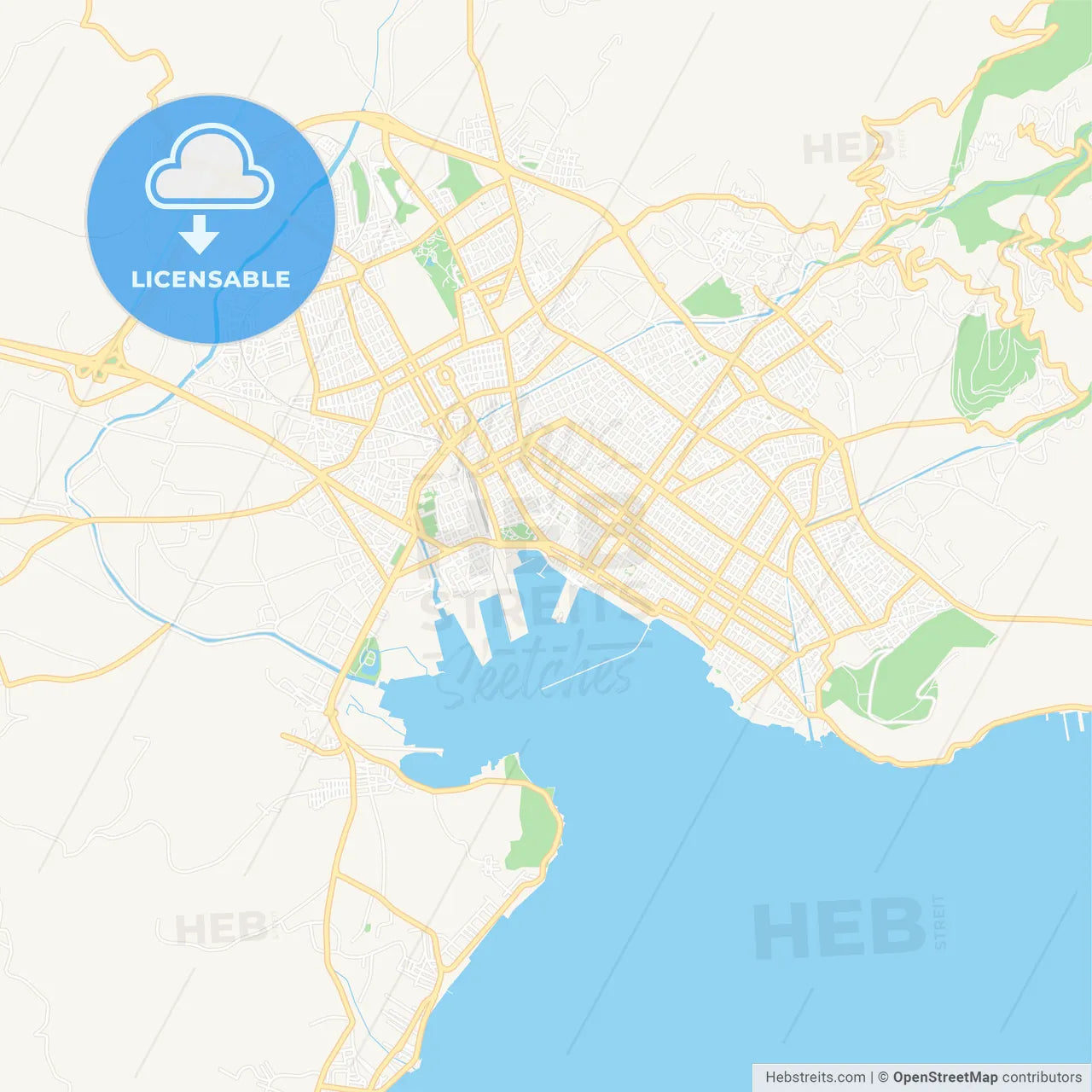 Volos, Greece Vector Map - Classic Colors