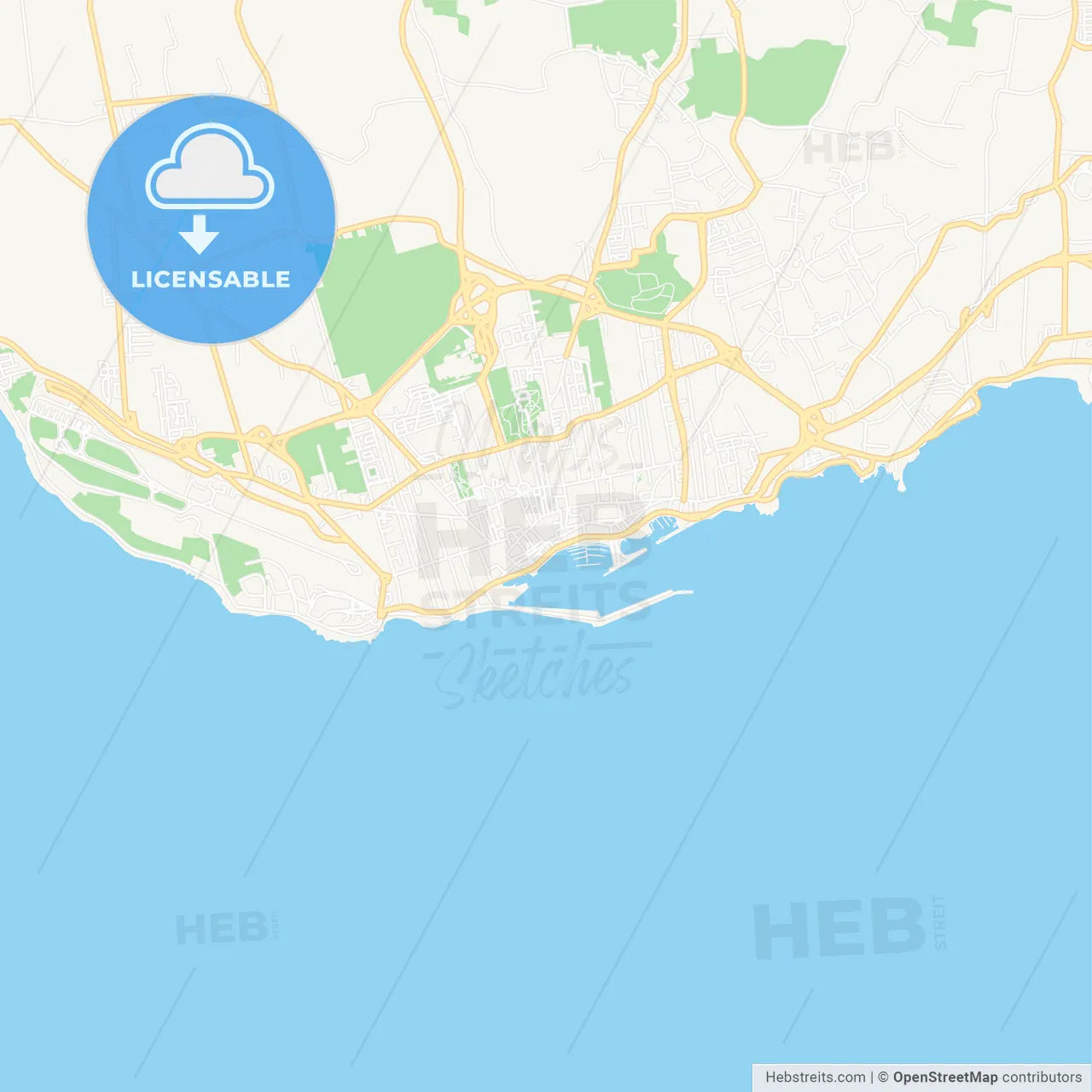 Ponta Delgada, Portugal Vector Map - Classic Colors