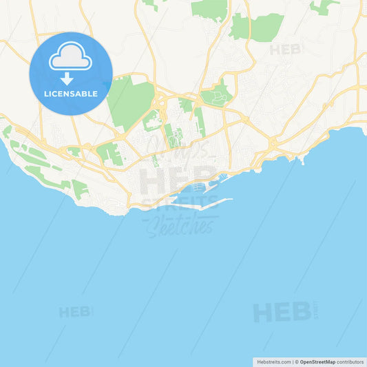 Ponta Delgada, Portugal Vector Map - Classic Colors