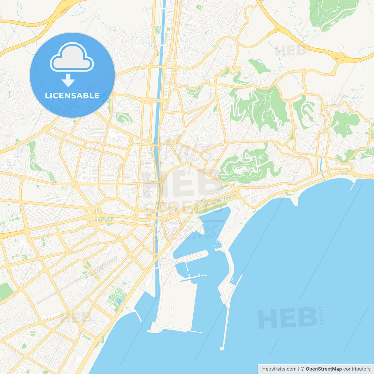 Malaga, Spain Vector Map - Classic Colors