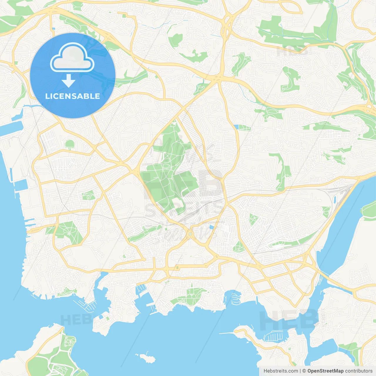 Plymouth, England Vector Map - Classic Colors