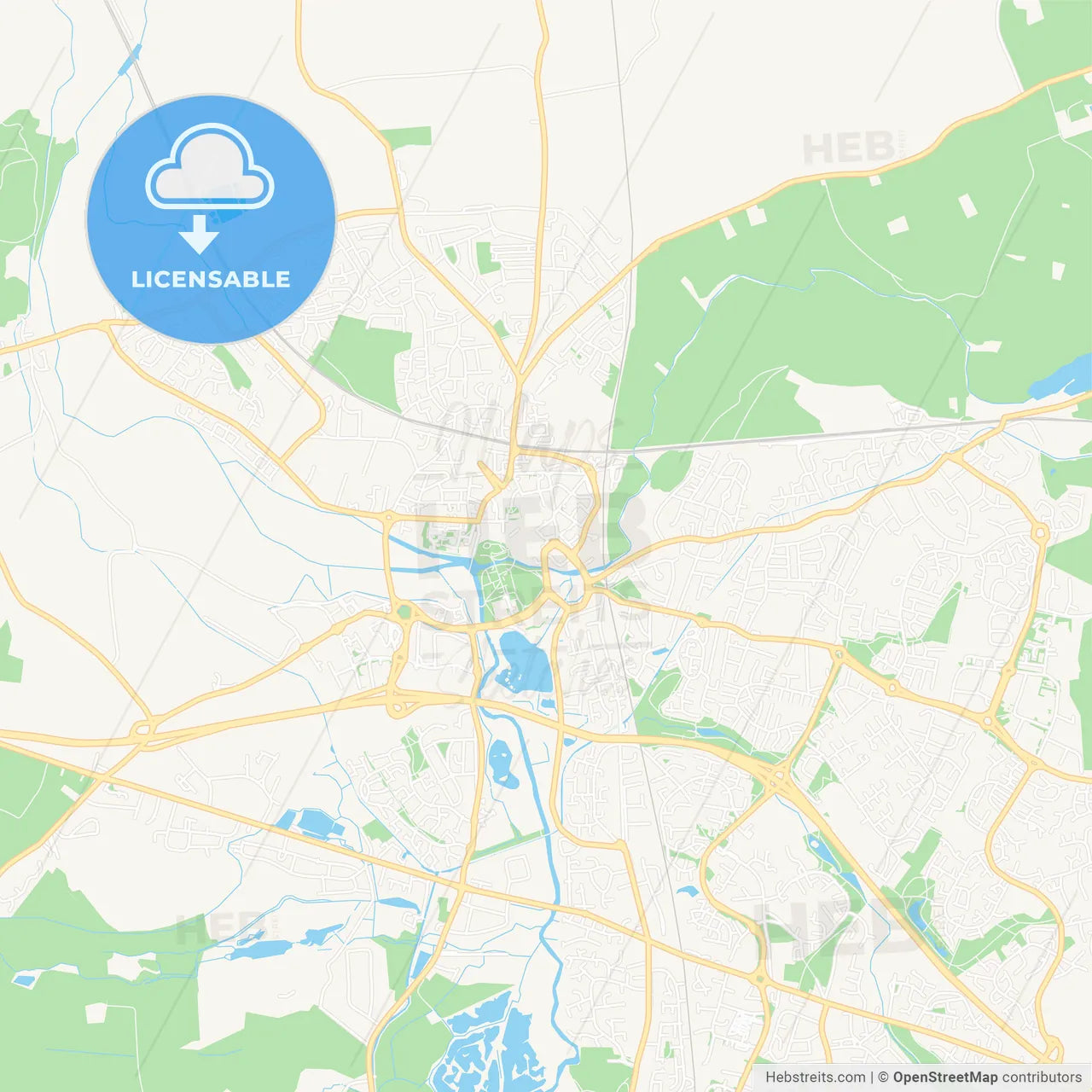 Tamworth, England Vector Map - Classic Colors