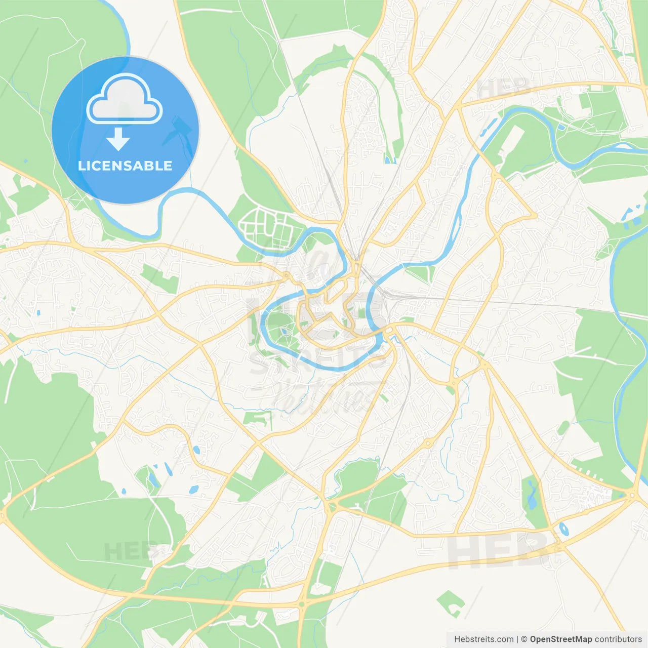 Shrewsbury, England Vector Map - Classic Colors