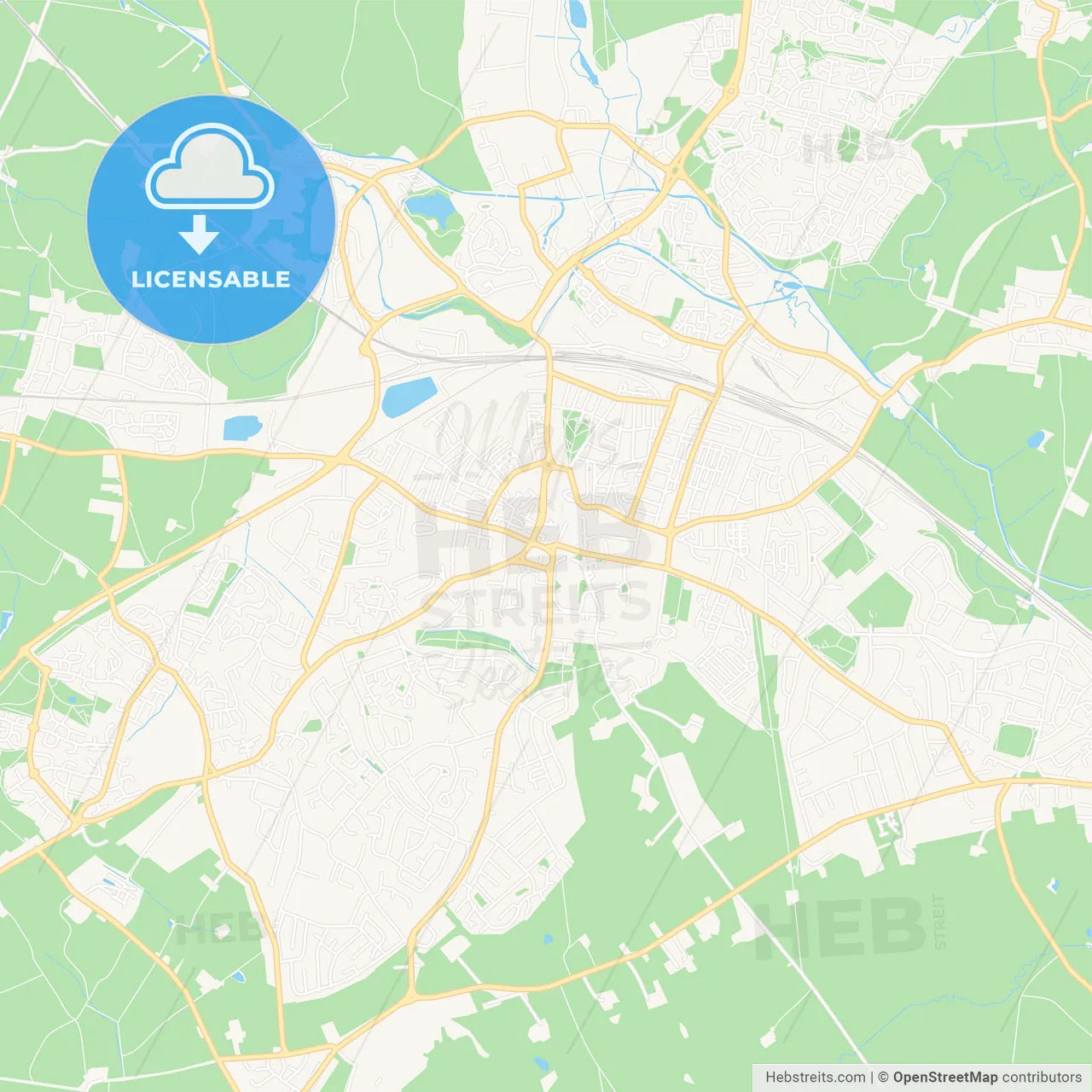 Rugby, England Vector Map - Classic Colors