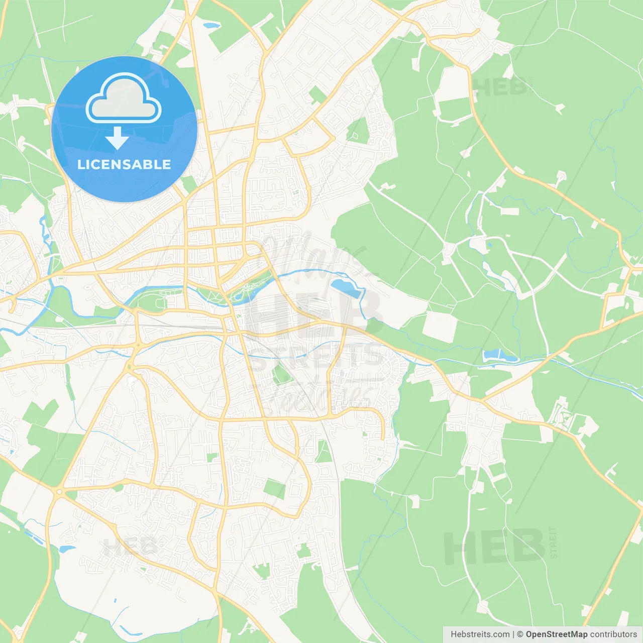 Royal Leamington Spa, England Vector Map - Classic Colors