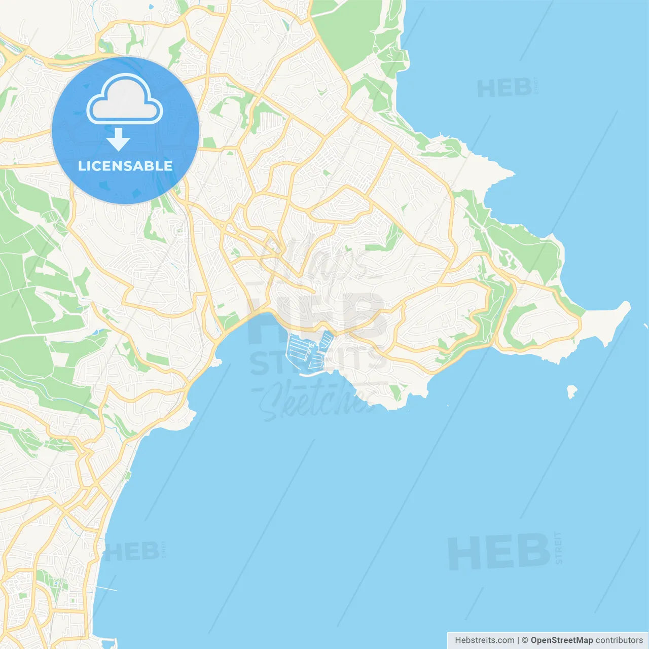 Torquay, England Vector Map - Classic Colors