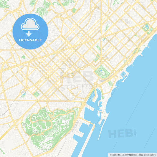 Barcelona, Spain Vector Map - Classic Colors