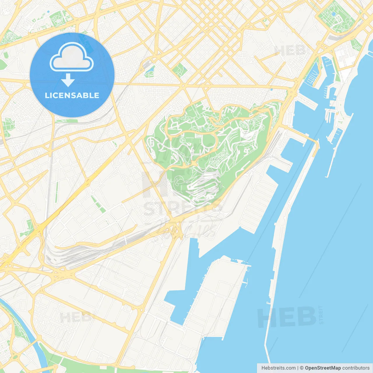 Sants-Montjuic, Spain Vector Map - Classic Colors