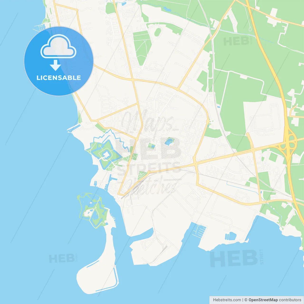 Landskrona, Sweden Vector Map - Classic Colors