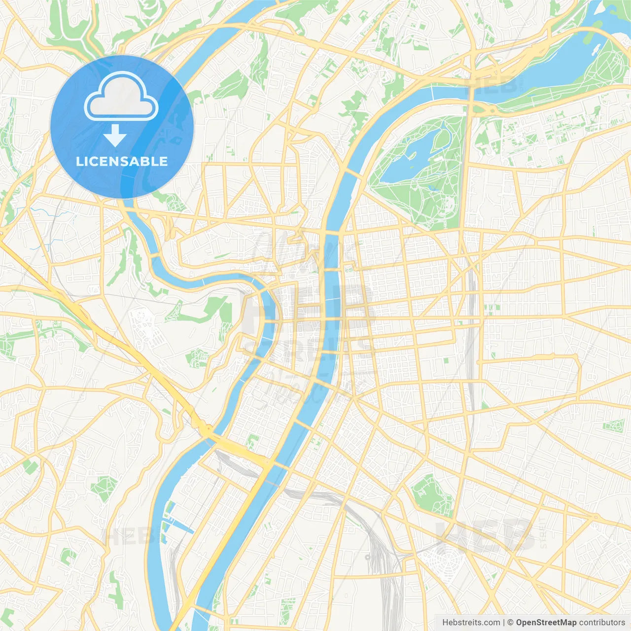 Lyon, France Vector Map - Classic Colors