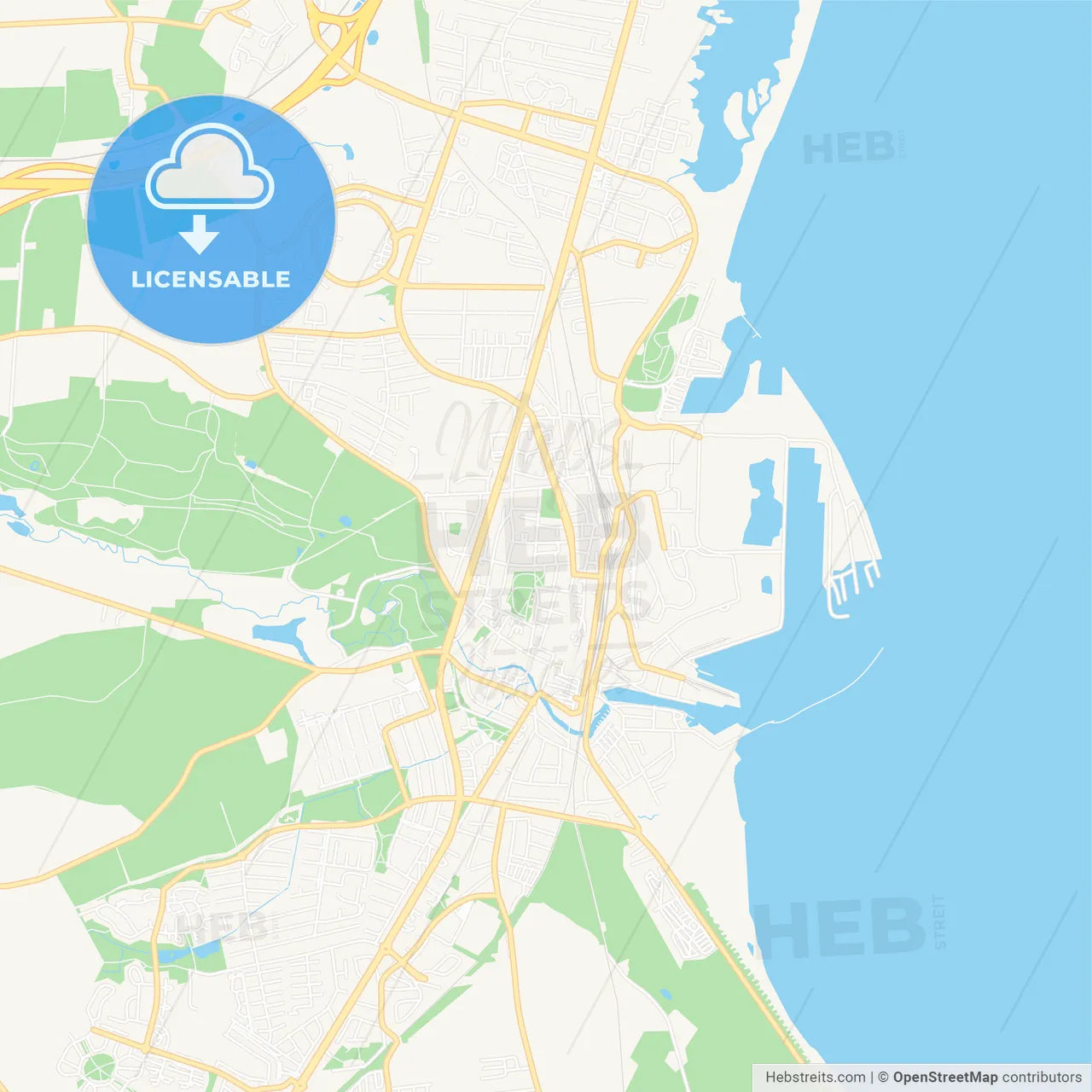 Koge, Denmark Vector Map - Classic Colors – HEBSTREITS