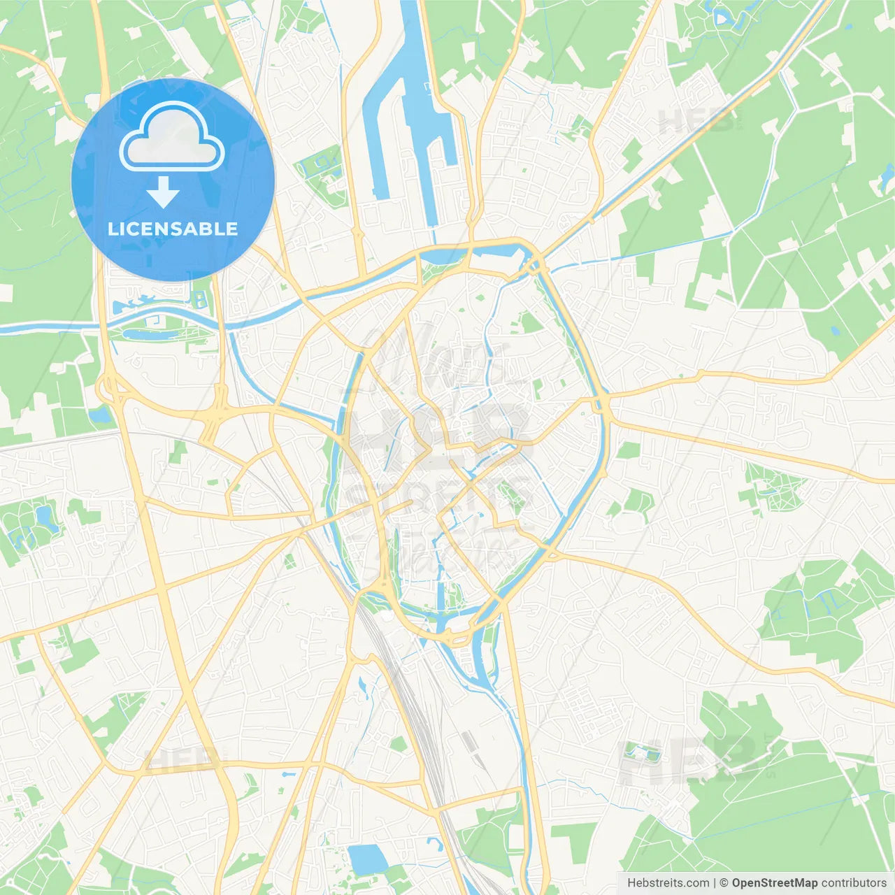 Bruges , Belgium Vector Map - Classic Colors