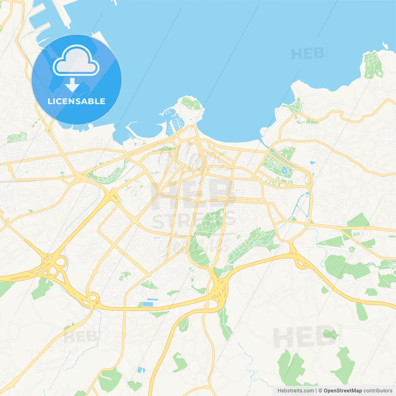 Gijon, Spain Vector Map - Classic Colors