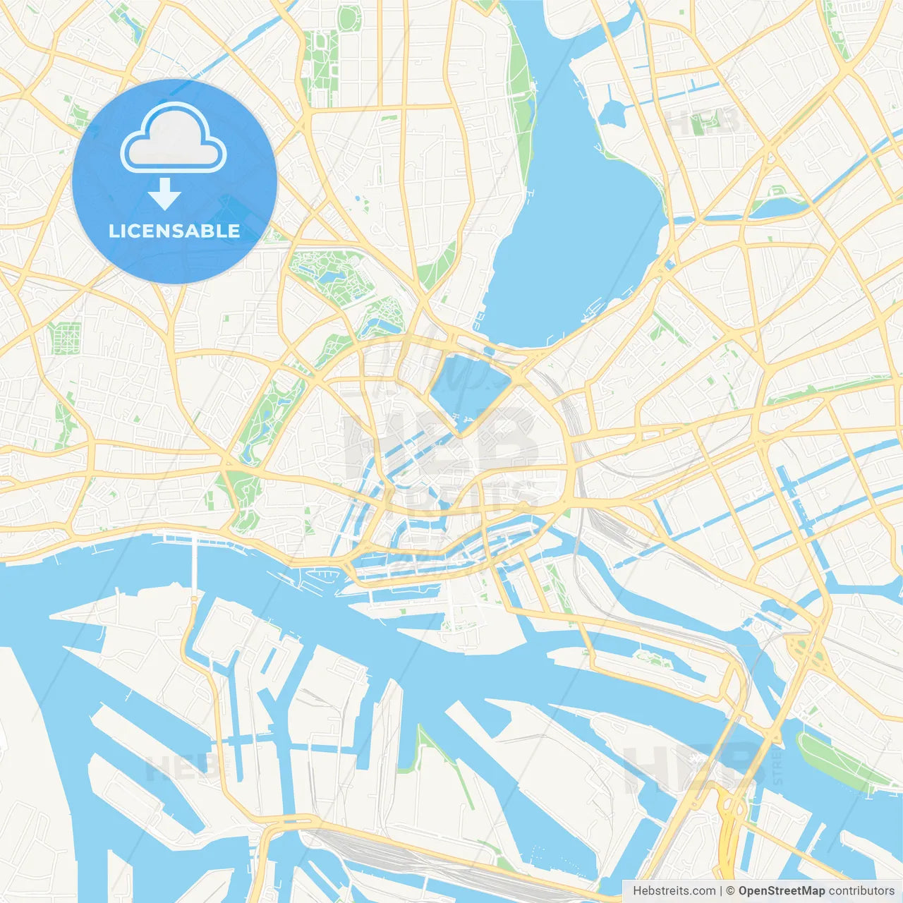 Hamburg, Germany Vector Map - Classic Colors
