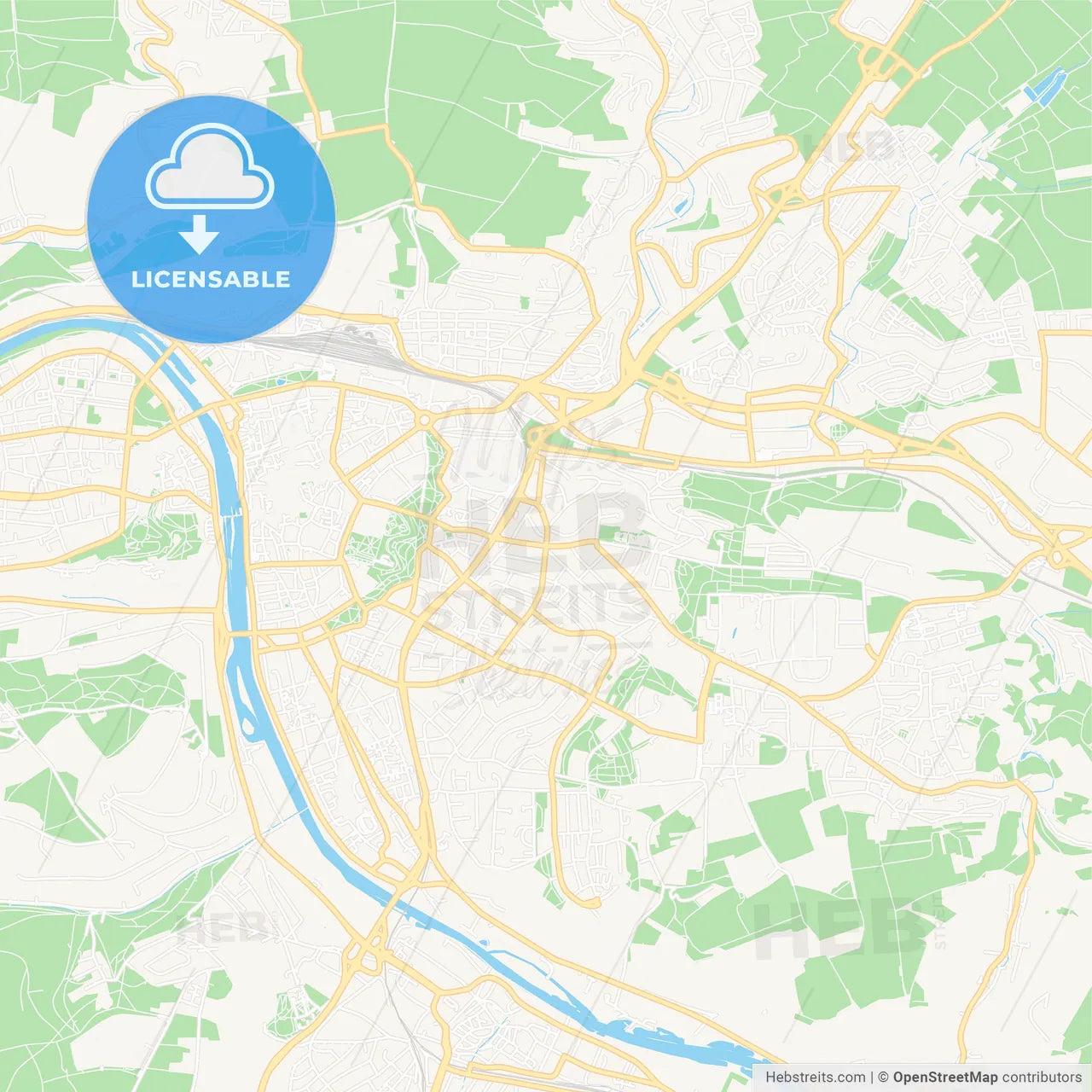 Wurzburg, Germany Vector Map - Classic Colors