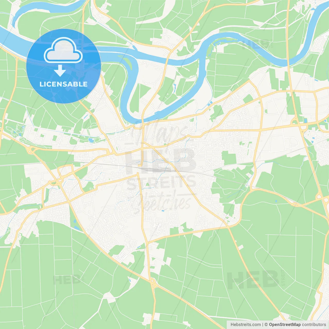 Straubing, Germany Vector Map - Classic Colors