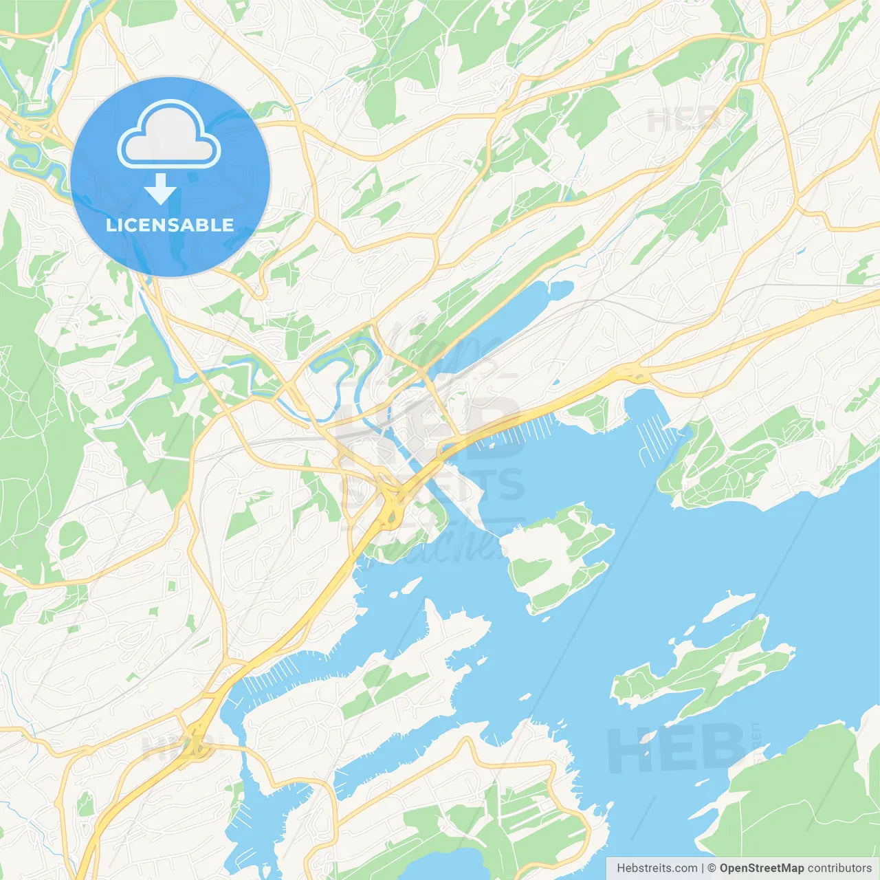 Sandvika, Norway Vector Map - Classic Colors