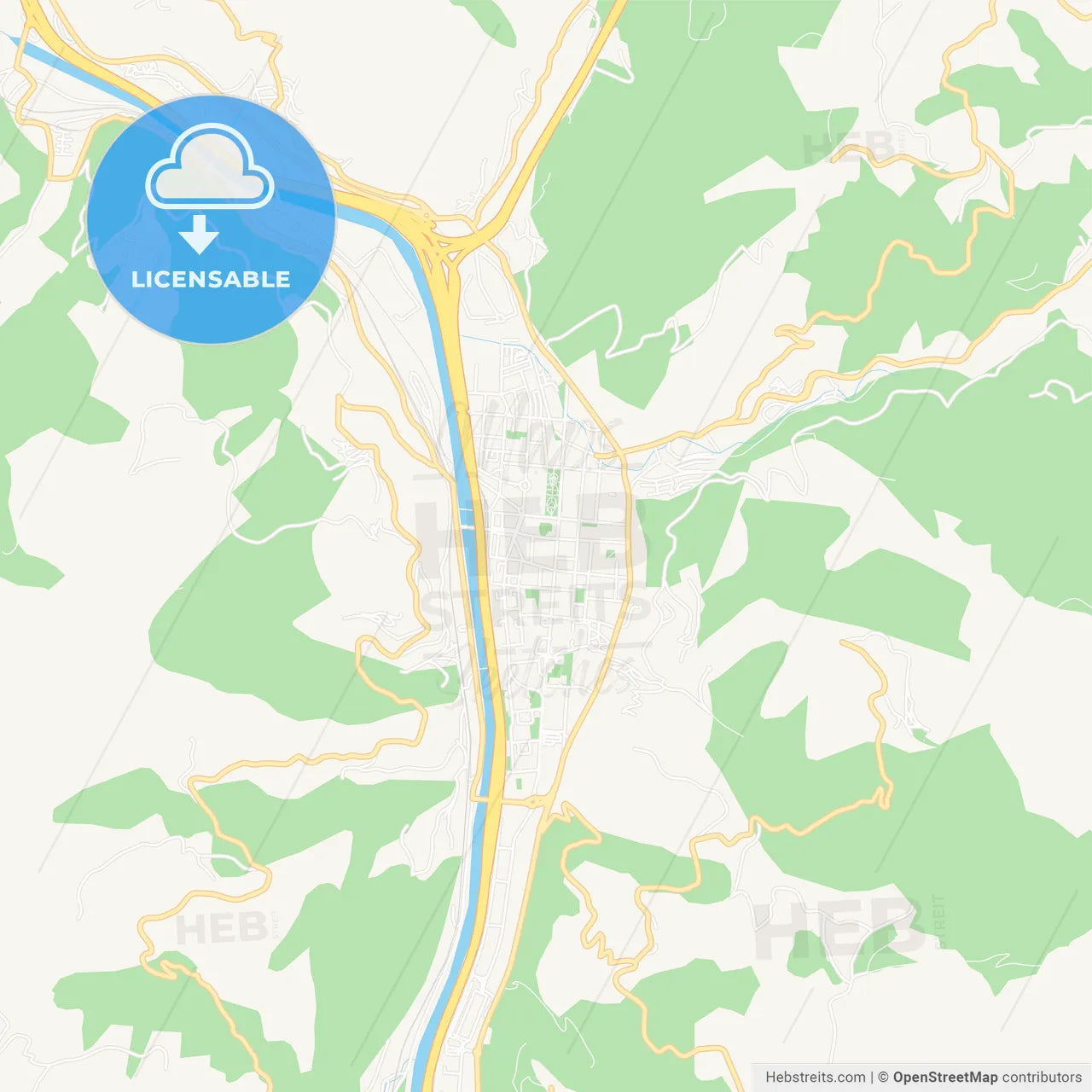 Mieres, Spain Vector Map - Classic Colors