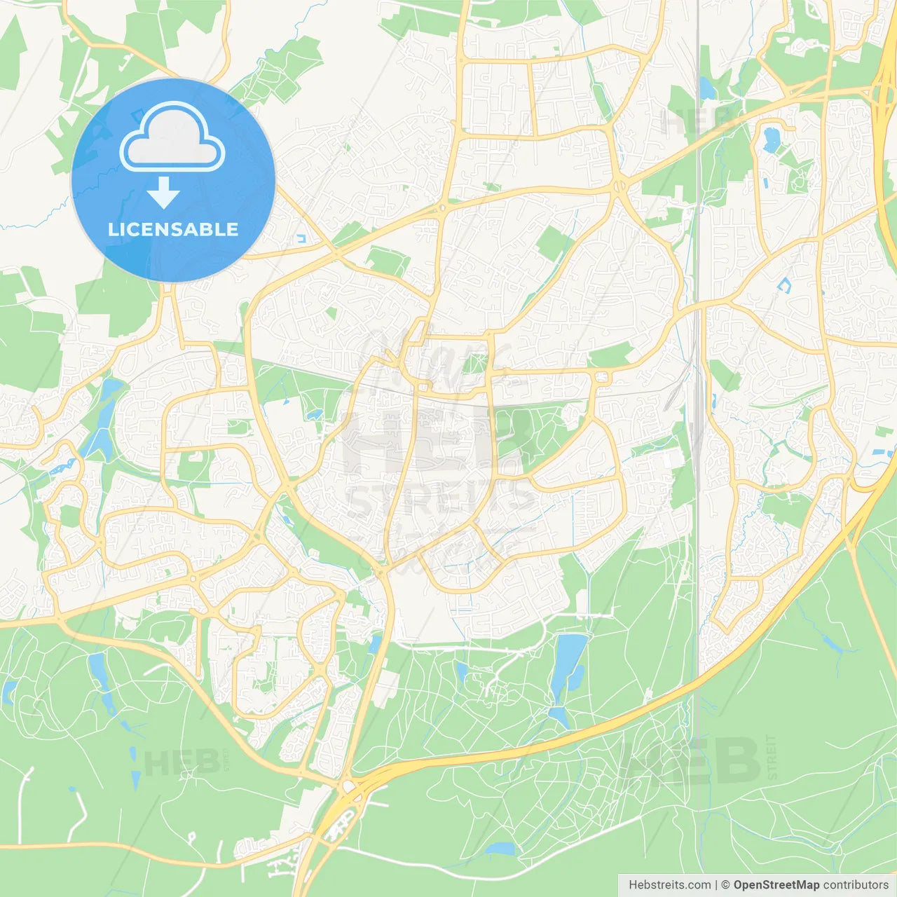 Crawley, England Vector Map - Classic Colors