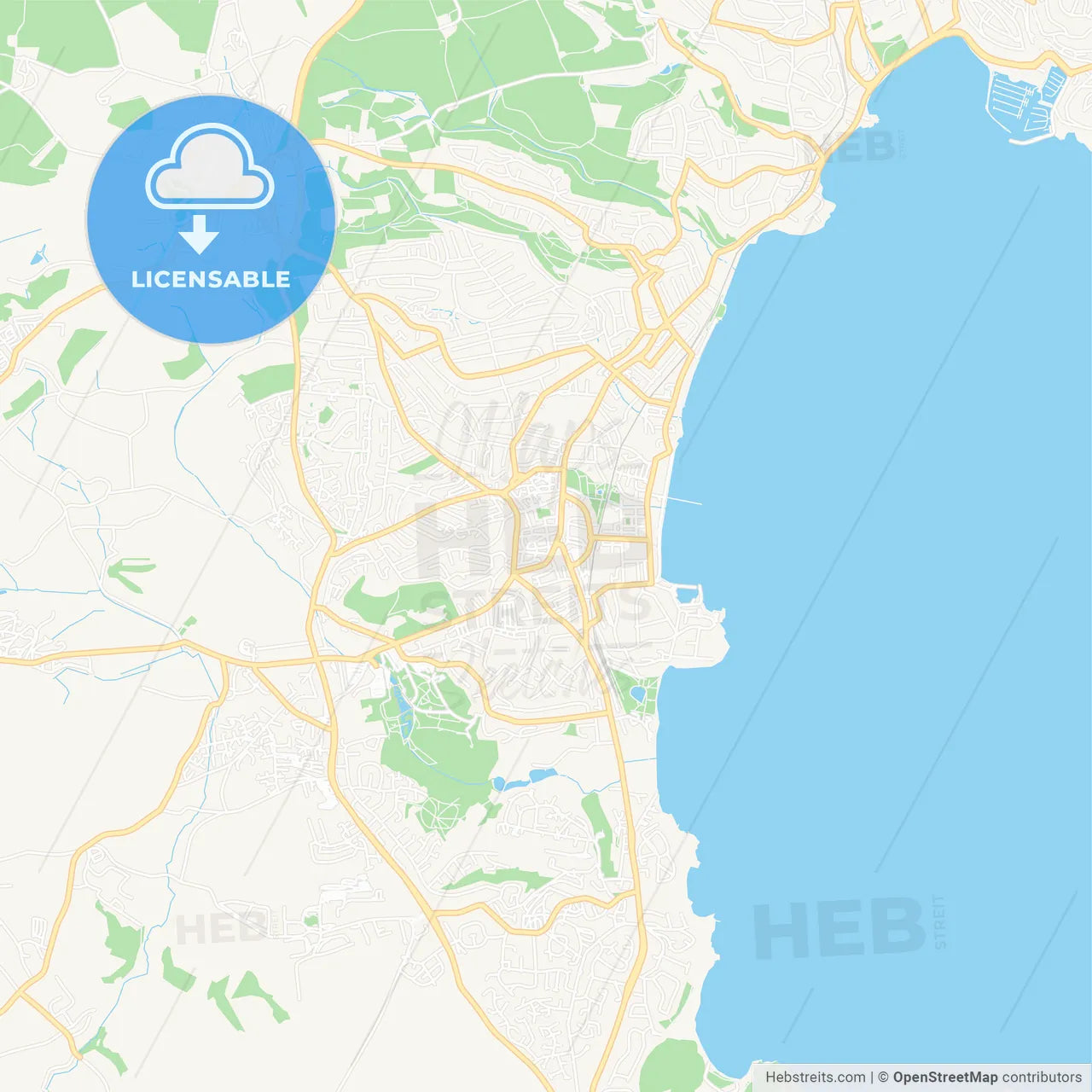 Paignton, England Vector Map - Classic Colors