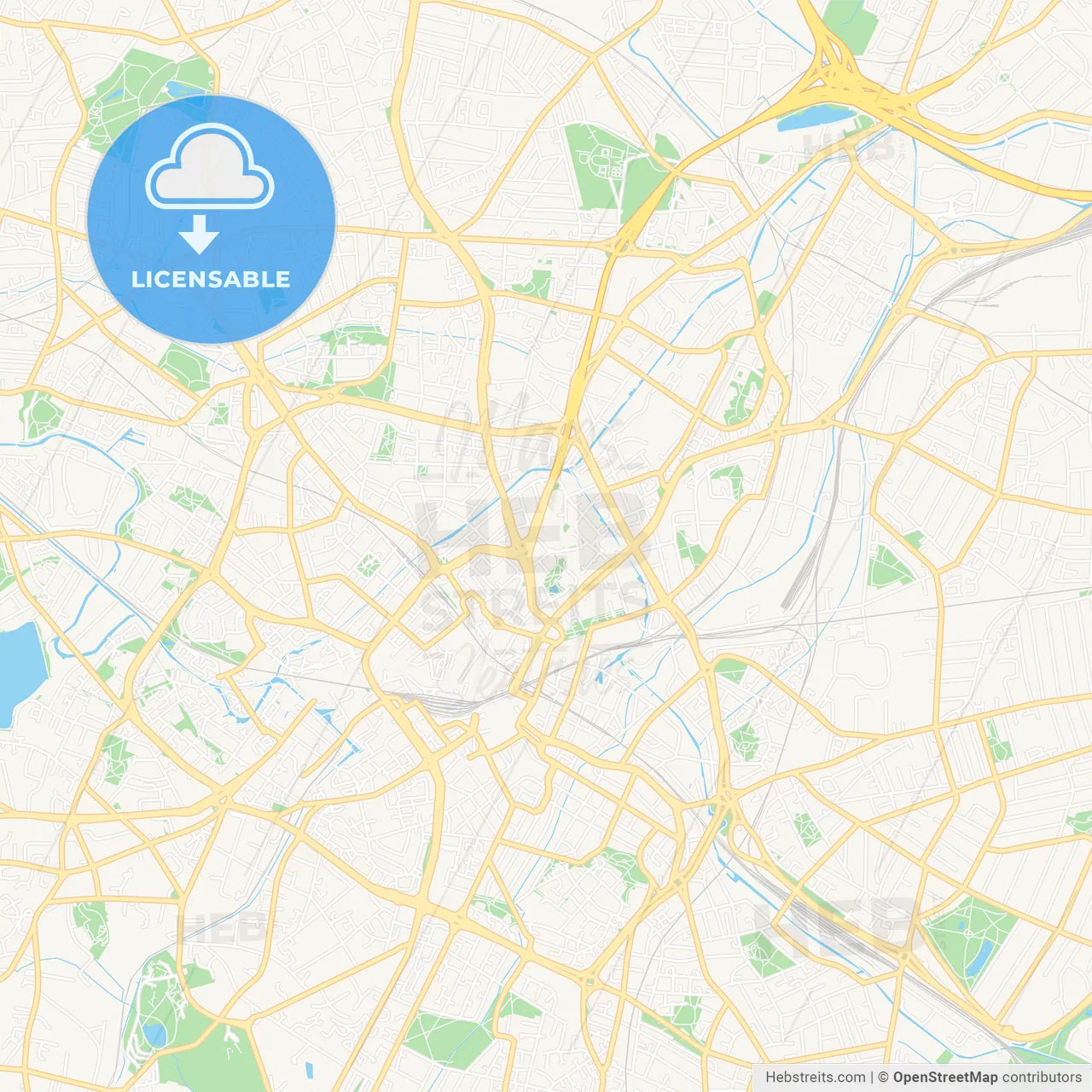 Birmingham, England Vector Map - Classic Colors