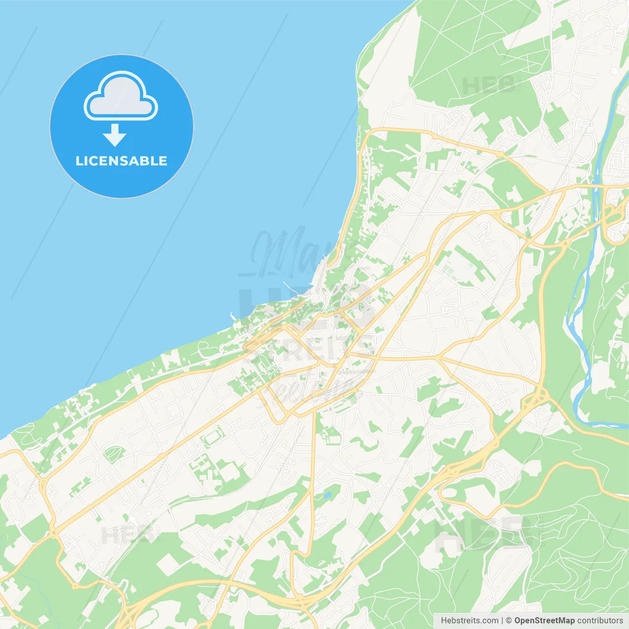 Thonon-les-Bains, France Vector Map - Classic Colors