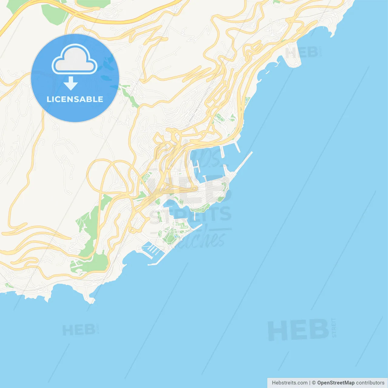 Monaco-Ville, Monaco Vector Map - Classic Colors