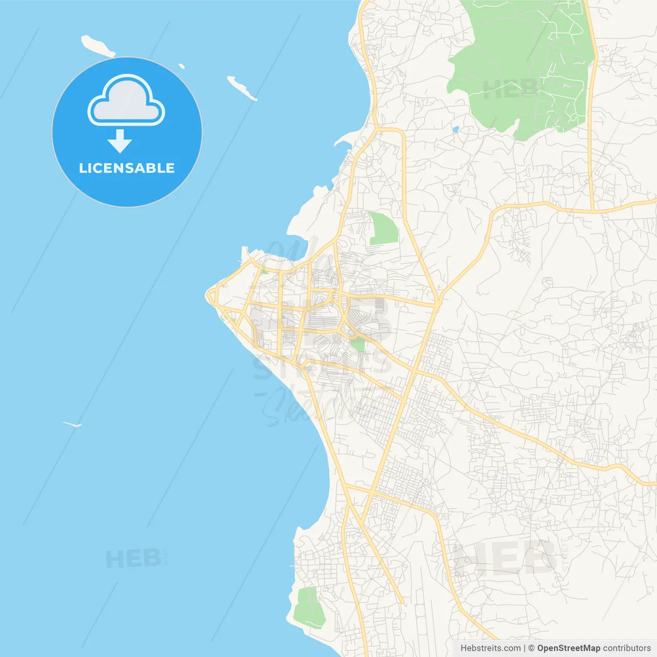 Printable street map of Zanzibar, Tanzania