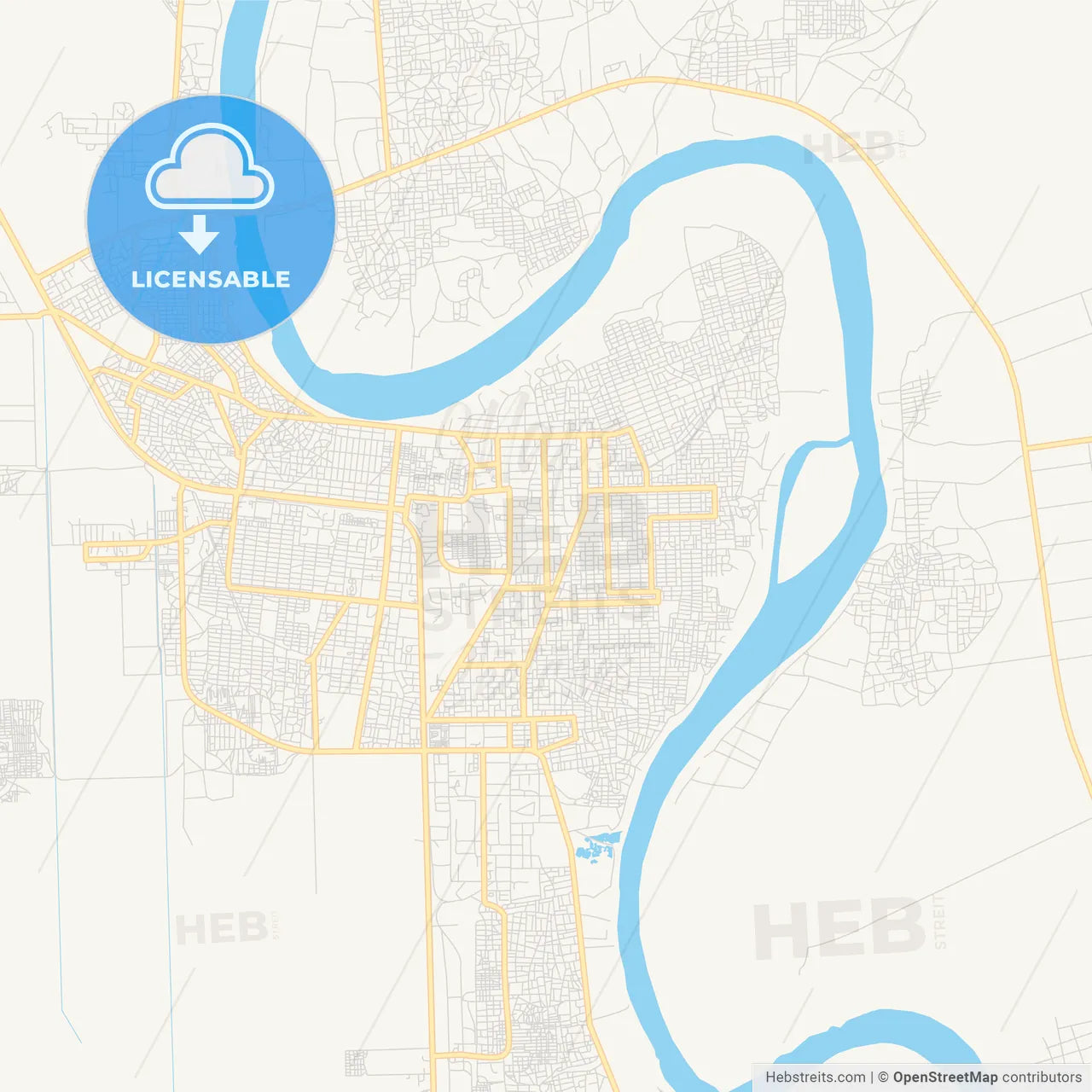 Printable street map of Wad Medani, Sudan