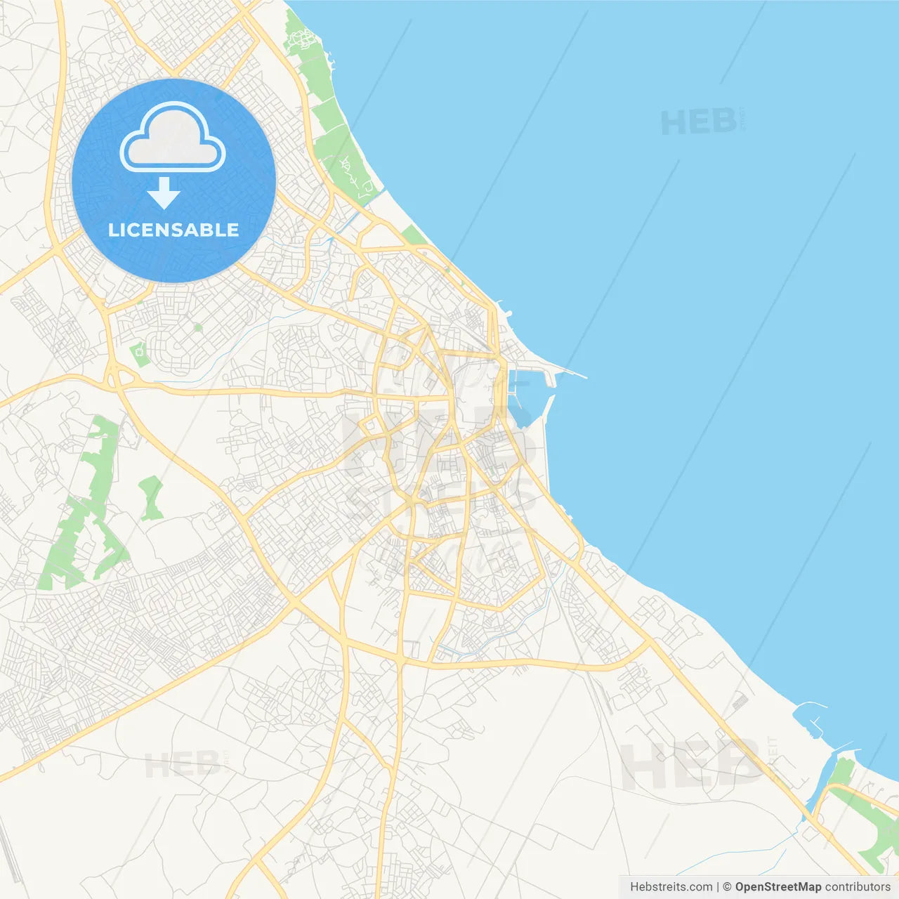 Printable street map of Sousse, Tunisia