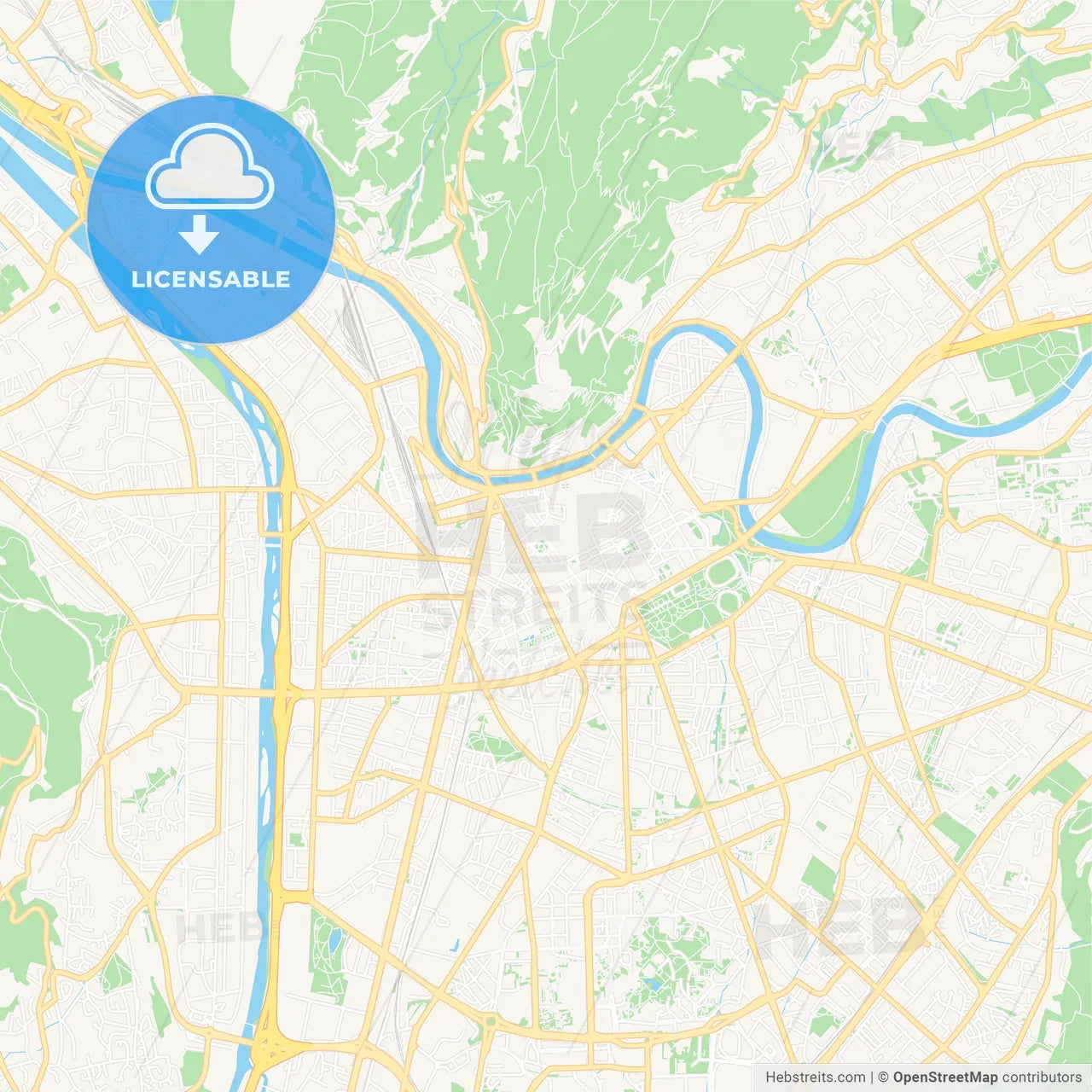 Grenoble, France Vector Map - Classic Colors