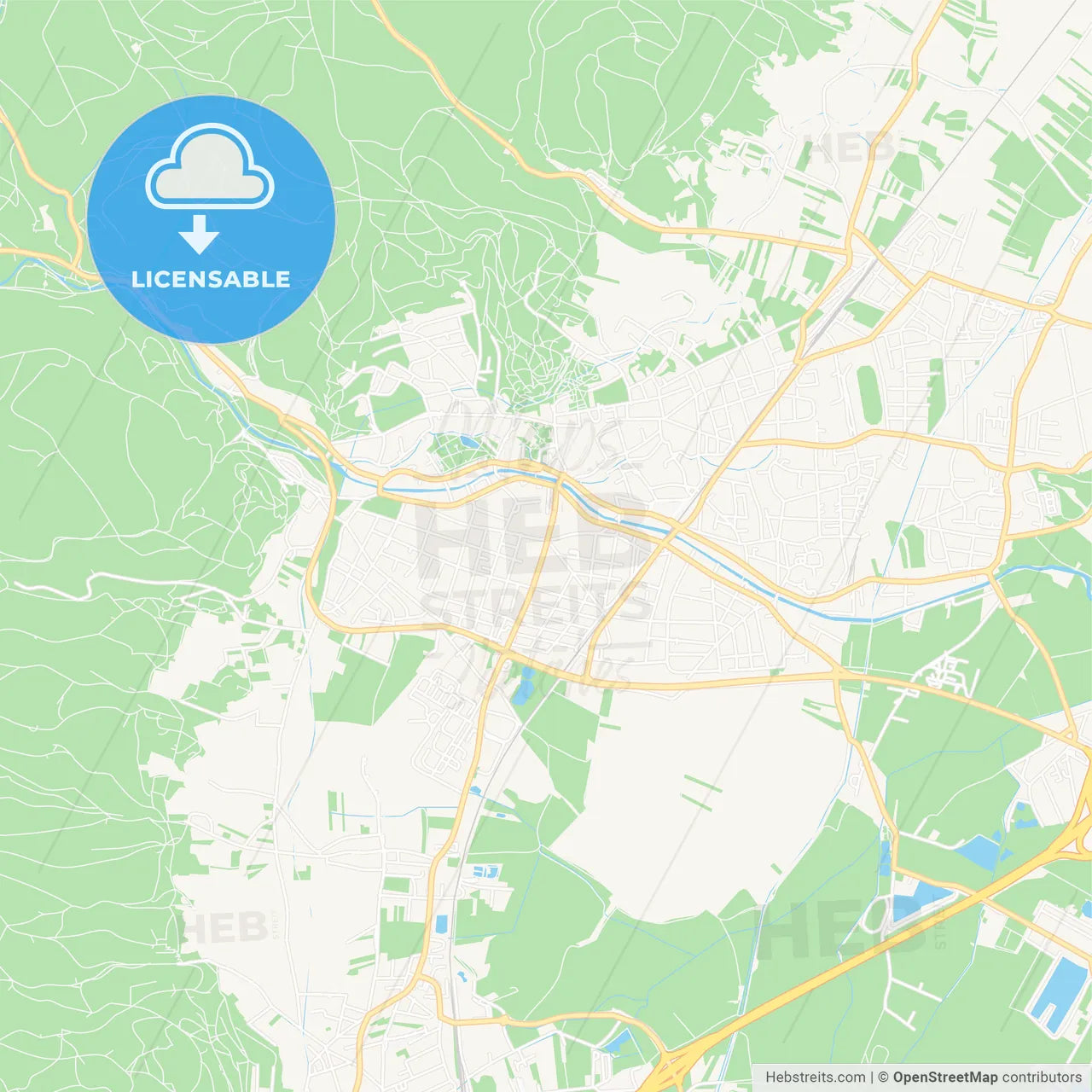 Baden bei Wien, Austria Vector Map - Classic Colors