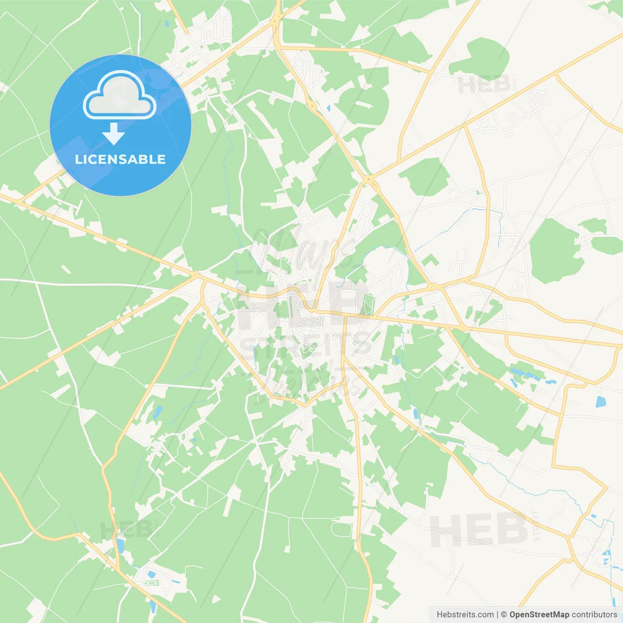 Binche, Belgium Vector Map - Classic Colors