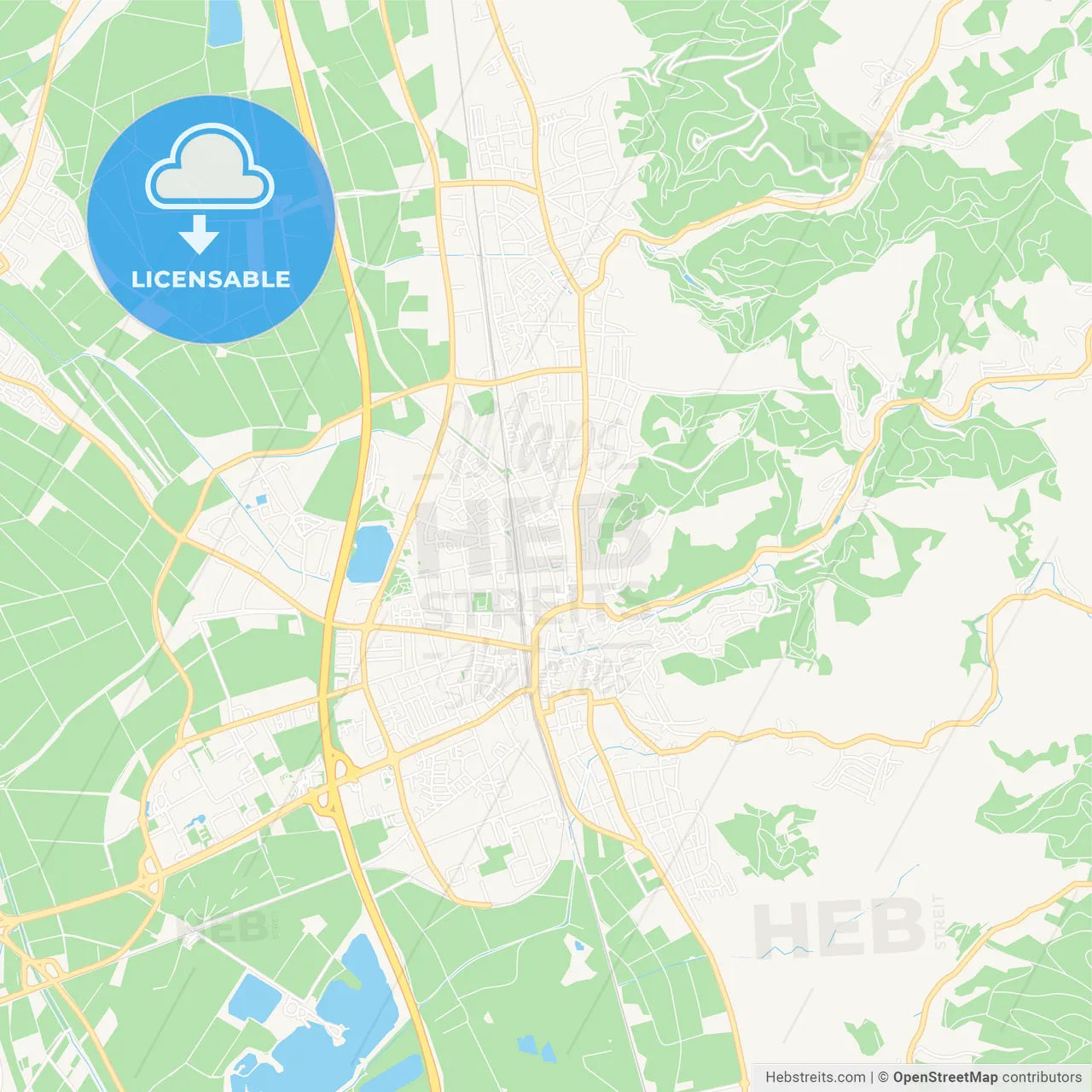 Bensheim, Germany Vector Map - Classic Colors