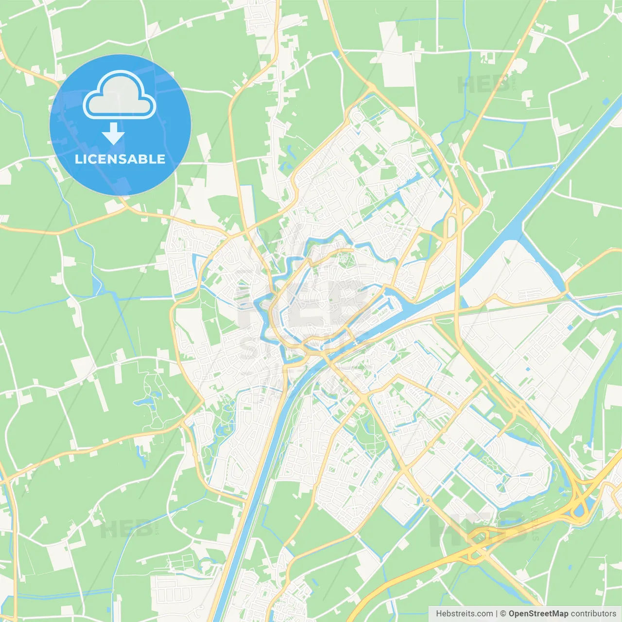 Middelburg, Netherlands Vector Map - Classic Colors – HEBSTREITS