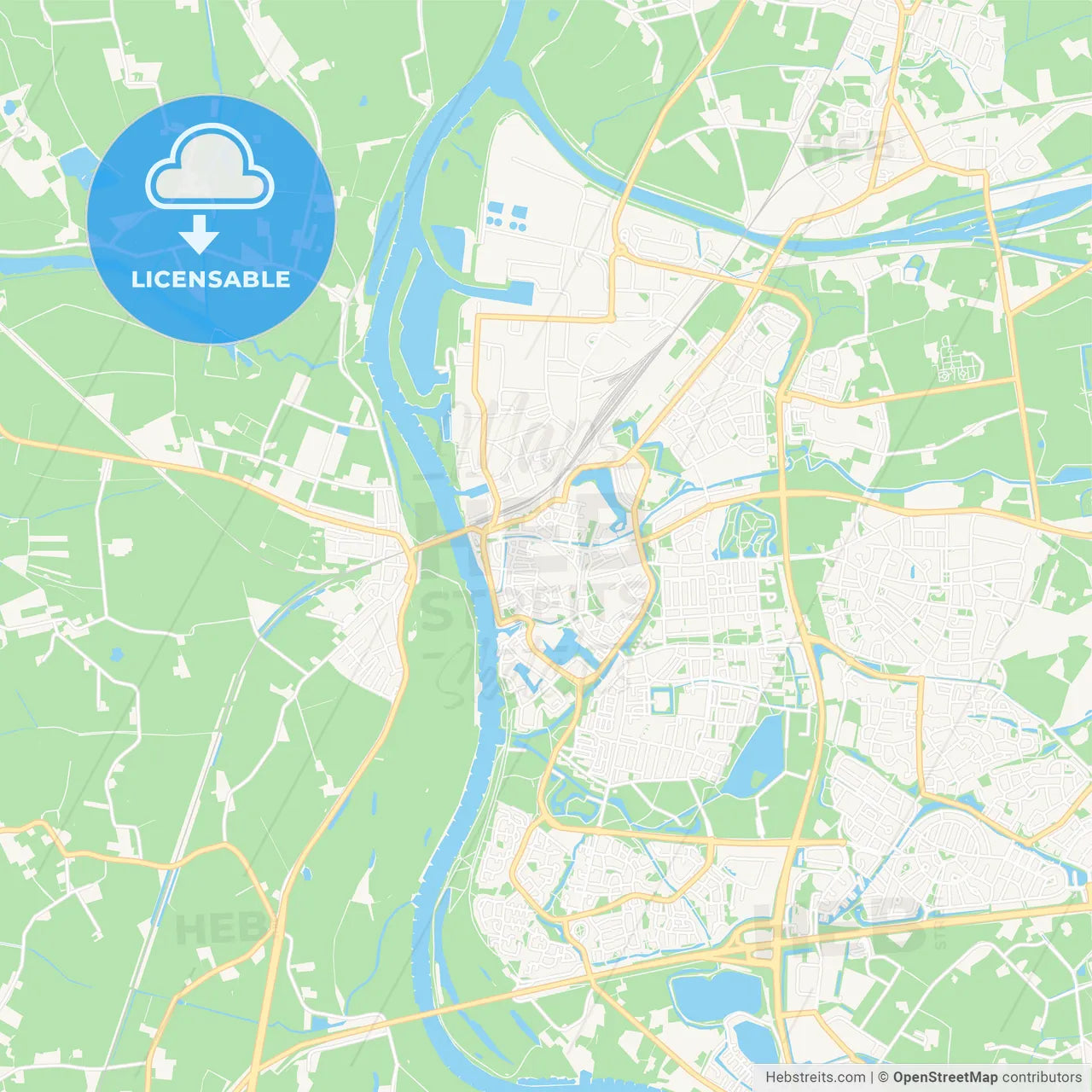 Zutphen, Netherlands Vector Map - Classic Colors