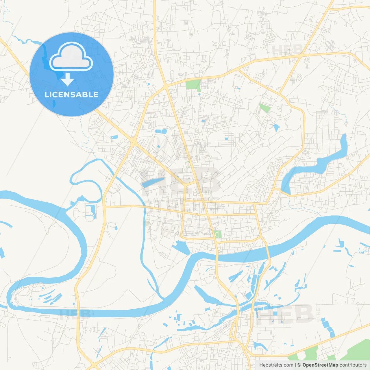 Printable street map of Ubon Ratchathani, Thailand
