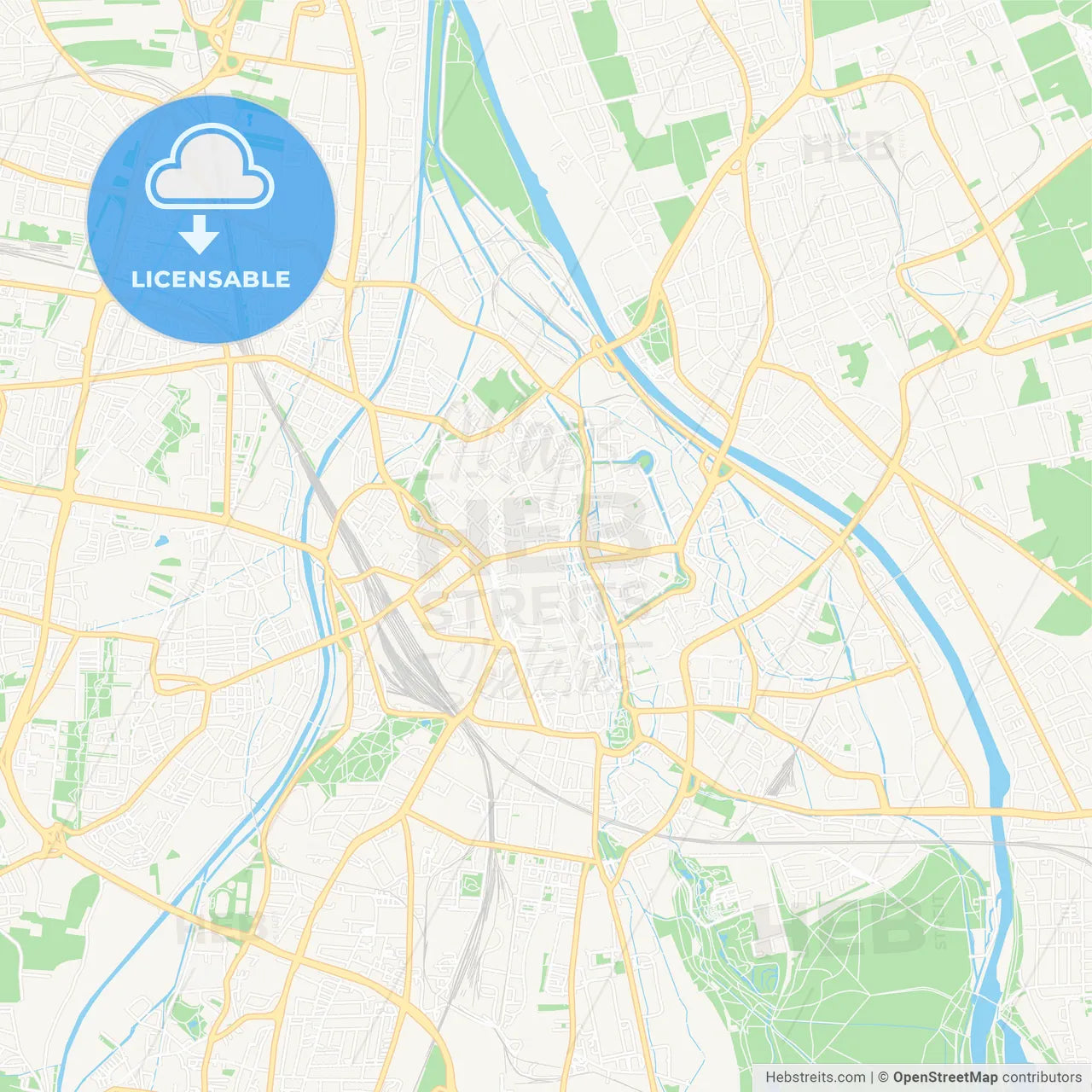 Augsburg, Germany Vector Map - Classic Colors