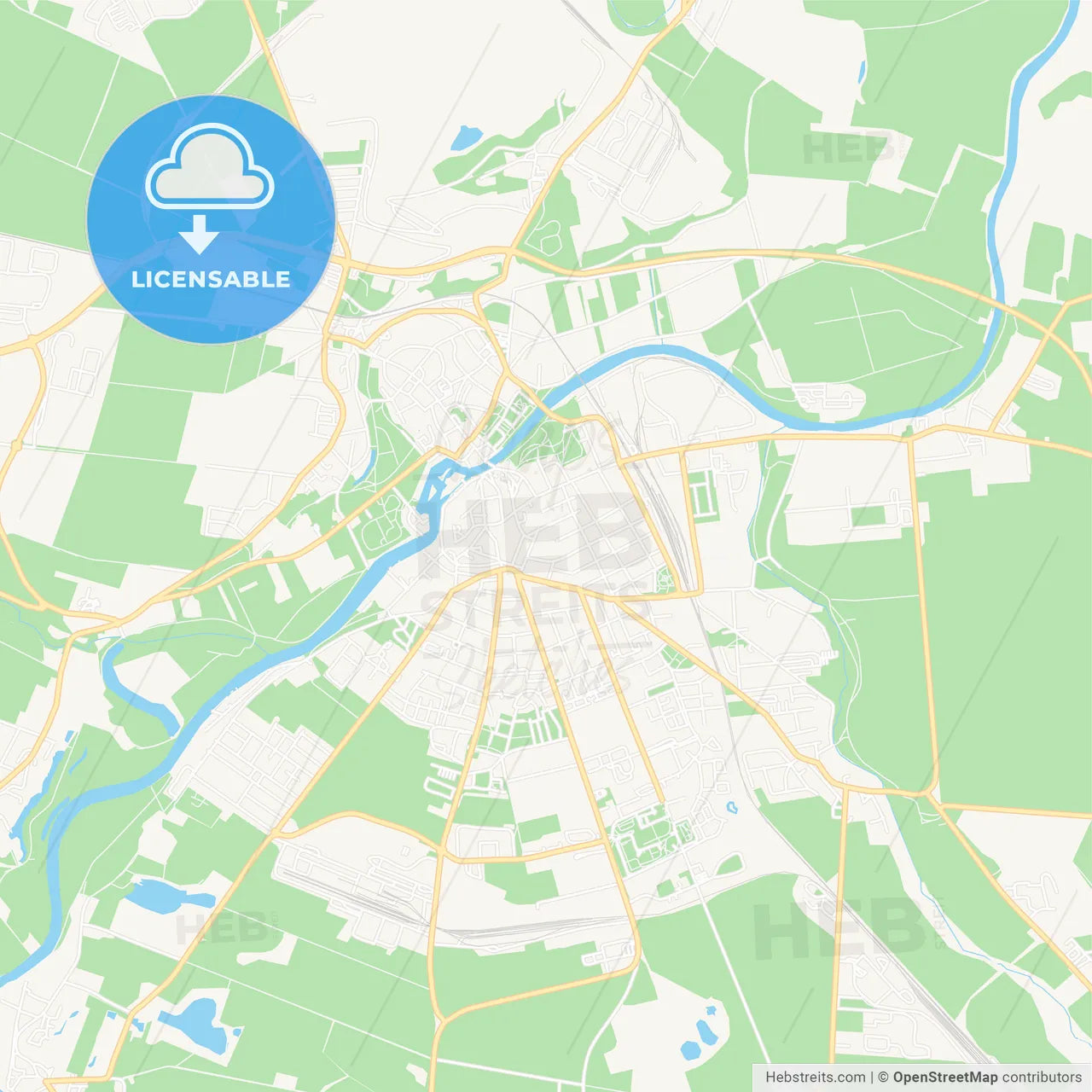 Bernburg (Saale), Germany Vector Map - Classic Colors