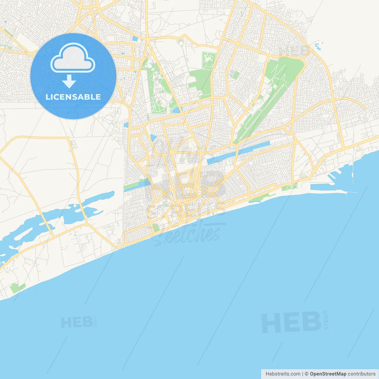 Printable street map of Lome, Togo