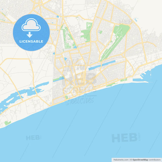Printable street map of Lome, Togo