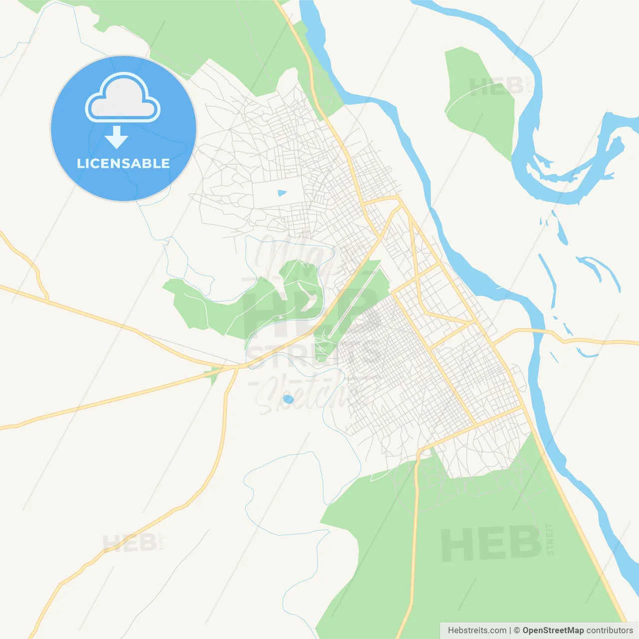 Printable street map of Sarh, Chad