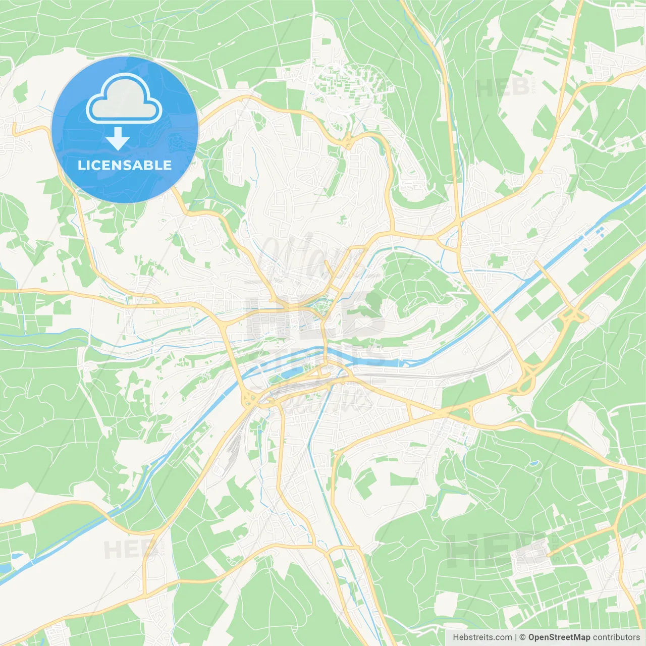 Tubingen, Germany Vector Map - Classic Colors