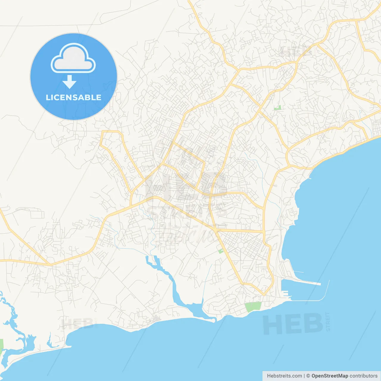Printable street map of Takoradi, Ghana