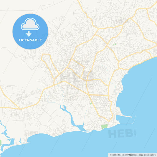 Printable street map of Takoradi, Ghana