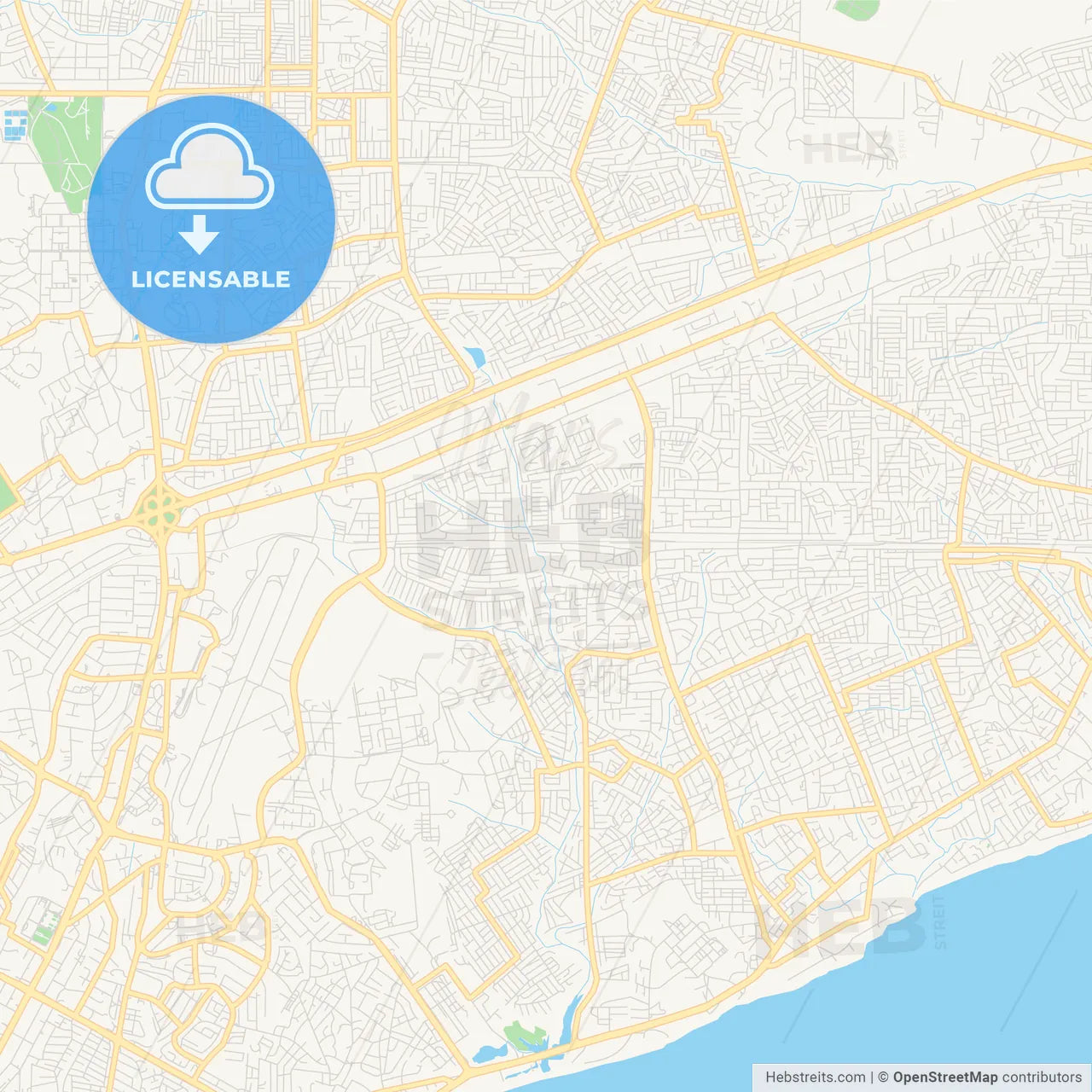 Printable street map of Teshi Old Town, Ghana
