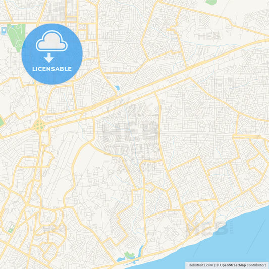 Printable street map of Teshi Old Town, Ghana