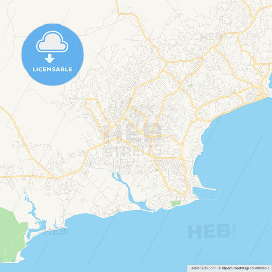 Printable street map of Sekondi-Takoradi, Ghana
