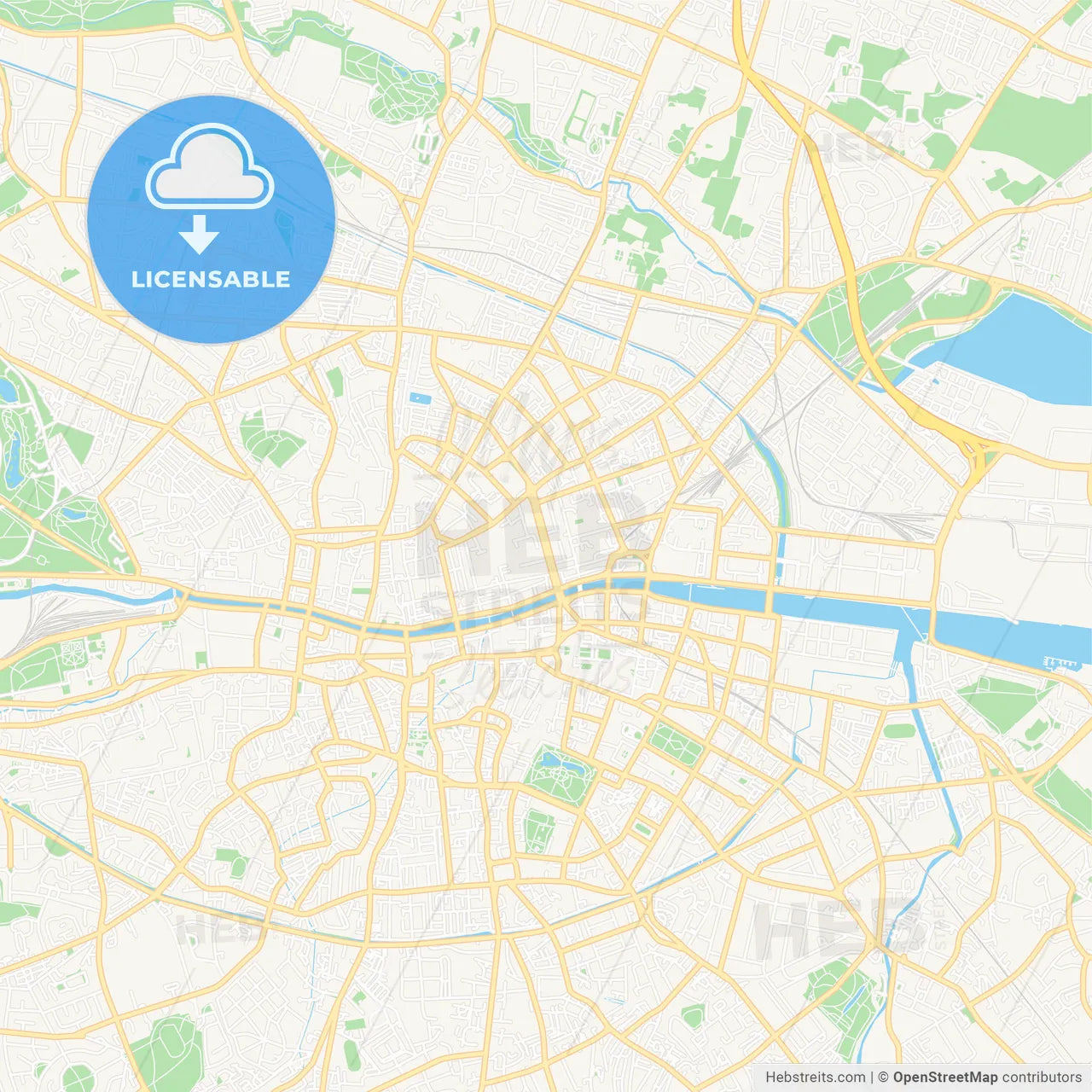 Dublin, Ireland Vector Map - Classic Colors